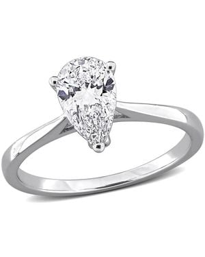 Created Forever 1Ct Tw Pear-Shaped Lab-Grown Diamond Solitaire Engagement Ring With Side Accents - Metallic