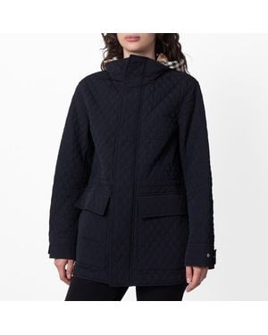 Burberry Check-Pattern Hooded Diamond Quilted Jacket - Blue