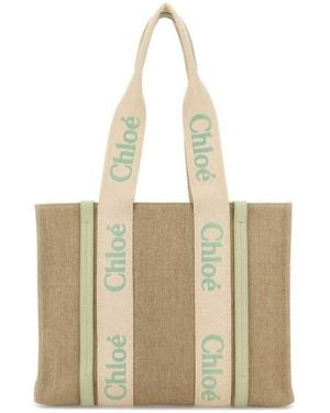Chloé Woody Linen Shopping Bag - Natural