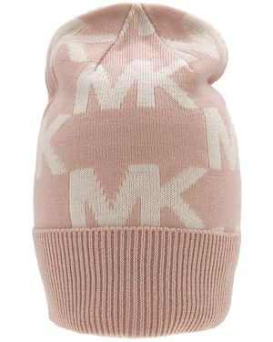 Michael Kors Oversized Chess Cuff Logo Jacquard Beanie - Pink