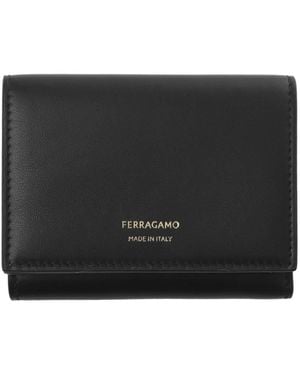 Ferragamo Trifold Leather Compact Wallet - Black