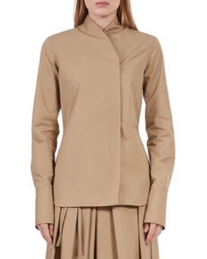 Ferragamo Asymmetric Sculpted Poplin Blouse, Brand Size 38 Us - Natural