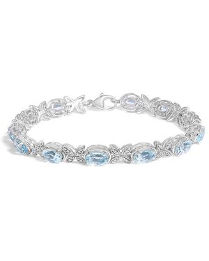 Haus of Brilliance 925 Sterling Oval Topaz Diamond Butterfly Link Bracelet - Blue