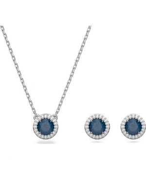 Swarovski Rhodium-Plated Constella Round Halo Set - Blue