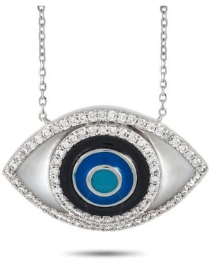 LB Exclusive 14K 0.40 Ct Diamond Evil Eye Pendant Necklace - Blue
