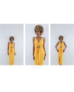 Nanushka Draped Linen Midi Dress - Orange