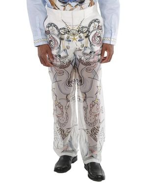 Burberry Marine Sketch Print Layered Silk Trousers, Brand Size 52 (Waist - Grey