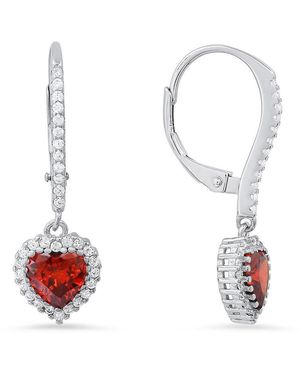 Kylie Harper Sterling Heart-Cut Garnet Cz Birthstone Halo Leverback Earrings - White