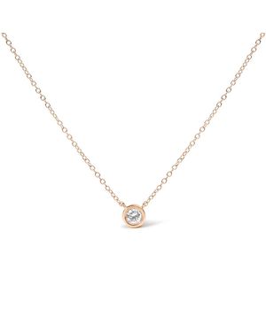 Haus of Brilliance 10K Rose 1/10 Carat Round-Cut Diamond Modern Bezel-Set Solitaire 16"-18" Pendant Necklace - Metallic