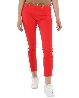Burberry Runway Fawn Print Two-Tone Slim Fit Pants, Waist - Red