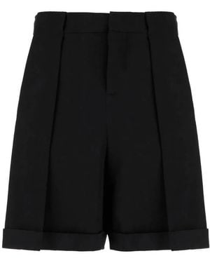 Balmain Pleated Grain De Poudre Bermuda Shorts, Brand Size 46 (Us - Black