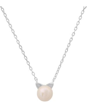 Kylie Harper Sterling Kitty Cat Genuine Pearl Necklace - Metallic