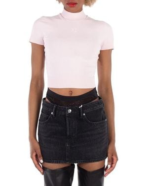T By Alexander Wang Logo Short Sleeve Mockneck Top - White