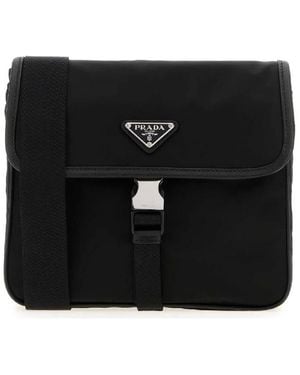 Prada Signature Re Nylon And Leather Shoulder Bag - Black