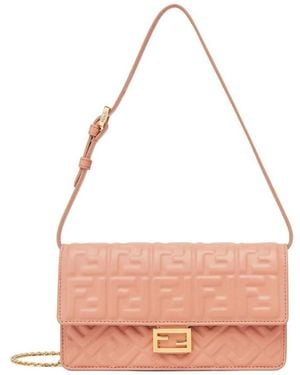 Fendi Ff Embossed Compact Tube Wallet On Chain - Pink