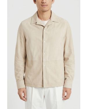 Brunello Cucinelli Leather Relaxed Jacket, Size Medium - Natural