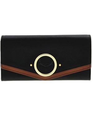 See By Chloé Aura Long Leather Flap Wallet - Black
