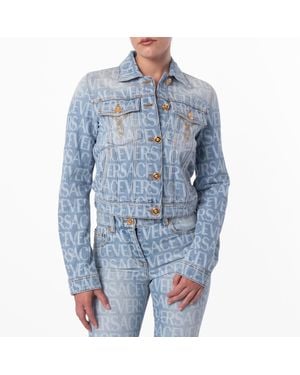 Versace Denim Long-Sleeve Cropped Jacket, Brand Size 36 Us - Blue