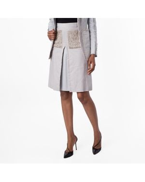 Burberry Ladies Melange Crystal Embroidered Box Pleated Midi Skirt, Brand Size 8 (Us - Gray