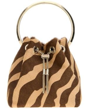 Jimmy Choo Printed Calf Hair Bon Bon Bucket Bag - Brown
