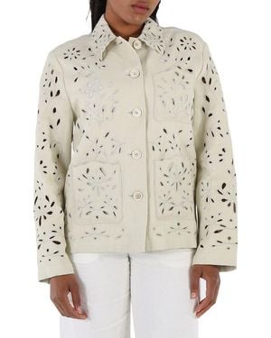 Chloé Ladies Embroidered Overshirt Jacket, Brand Size 38 (Us - Natural