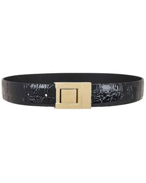 Saint Laurent Croc-Embossed Boucle La 76 Belt - Black
