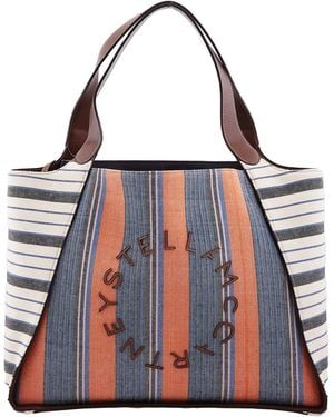 Stella McCartney Logo Lettering Stripe Pattern Tote Bag - Blue