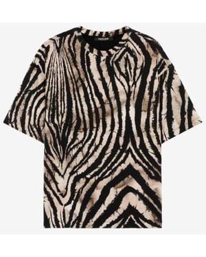 Roberto Cavalli Zebra Print Cotton T-Shirt - Black