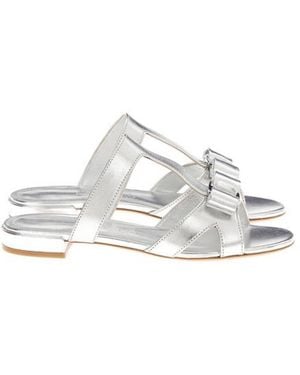 Ferragamo Lylia Vara Bow Flat Sandals - White