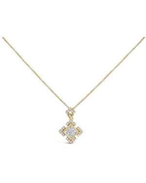 Haus of Brilliance 10K 3/8 Cttw Princess Diamond Geometric Pendant Necklace - Metallic