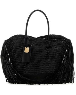 Ferragamo Raffia And Leather Big Shopping Bag - Black