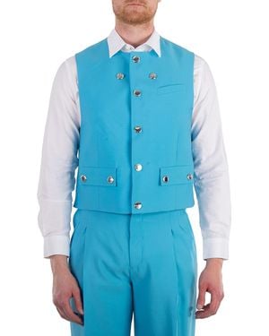 Burberry Bright Opal Round-Neck Wool Waistcoat, Brand Size 58 (Us - Blue