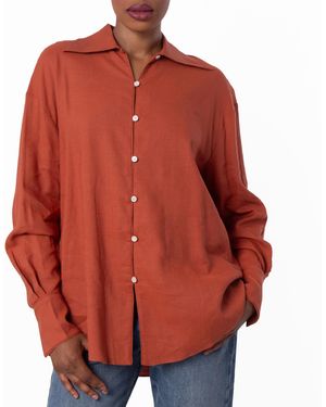 Bally Long-Sleeved Relaxed Linen-Blend Shirt - Red