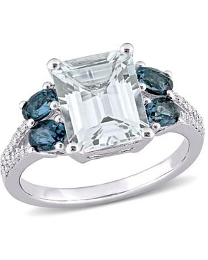 Amour 4 Ct Tgw Ice Aquamarine And London- Topaz With 1/10 Ct Tw Diamond Ring - Blue