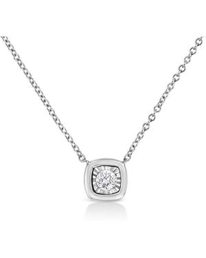 Haus of Brilliance 925 Sterling 1/10 Cttw Miracle Set Round Diamond Cushion Shape 18" Pendant Necklace - Metallic
