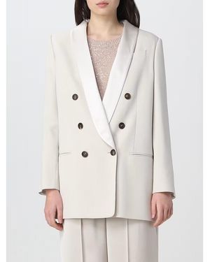 Brunello Cucinelli Milk Double-Breasted Blazer, Brand Size 48 (Us - Grey