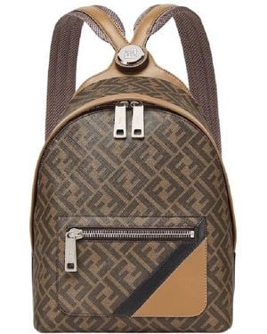 Fendi Chiodo Small Diagonal Ff Logo Backpack - Brown
