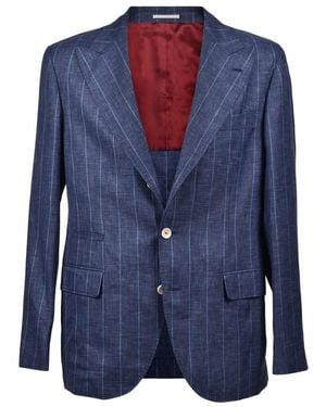 Brunello Cucinelli Virgin Wool Pinstriped Suit, Brand Size 50 (Us - Blue