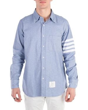 Thom Browne 4 Bar Button Down Flannel Shirt, Brand Size 3 - Blue