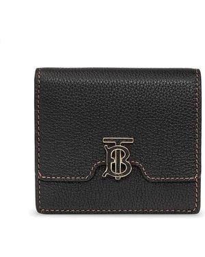 Burberry Ladies Grainy Leather Tb Folding Wallet - Black