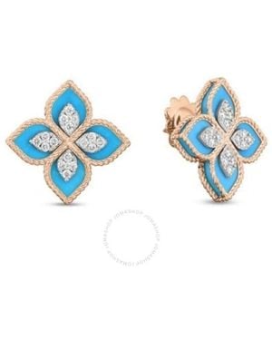 Roberto Coin 18K Rose Venetian Princess Diamond & Flower Stud Earrings - Blue