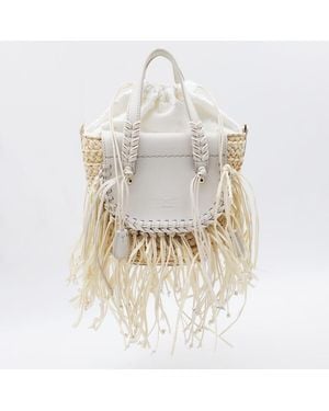 CUBA LAB Leather Habanera Fringes Satchels Bag - White