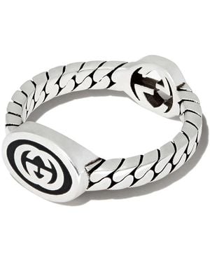Gucci Ladies Sterling Wide Ring With Interlocking G - Black