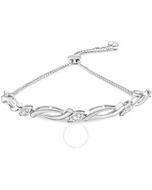 Haus of Brilliance 925 Sterling Diamond Accent Alternating Swirl Link Bolo Bracelet (I-J Color, I2-I3 Clarity) - Metallic