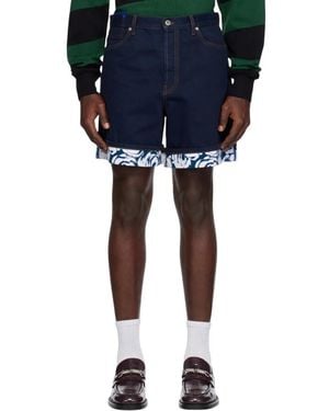 Burberry Flocked Denim Shorts - Blue