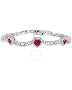 Amour 8-2/5 Ct Tgw Created Ruby And Created Sapphire Stationed Triple Halo Heart Tennis Bracelet - Pink