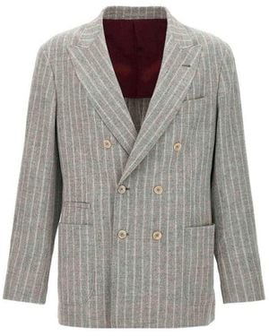 Brunello Cucinelli Striped Double-Breasted Blazer, Brand Size 48 (Us - Grey