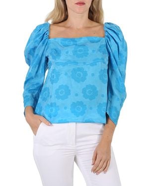 Rejina Pyo Ladies Anita Floral-Print Ruched Blouse, Brand Size 38 (Us Size 4) - Blue