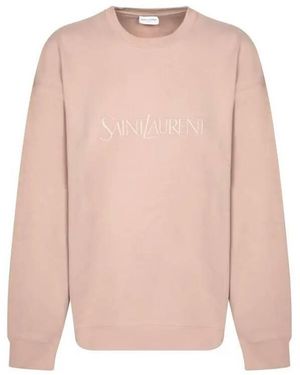 Saint Laurent Crewneck Logo Embroidered Sweatshirt - Pink