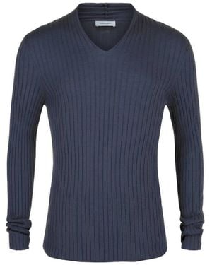 Ferragamo V-Neck Wool Knit Sweater - Blue